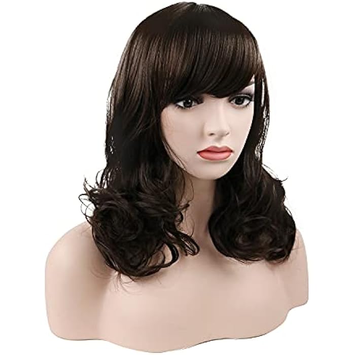 DILLARDS Seinwigs 16’’ Short Synthetic Curly Wavy With Flat Bangs Hair Replacement Wigs For Black Women With Wig Cap And Comb（Sh#6 Chestnut Brown） - Image 5